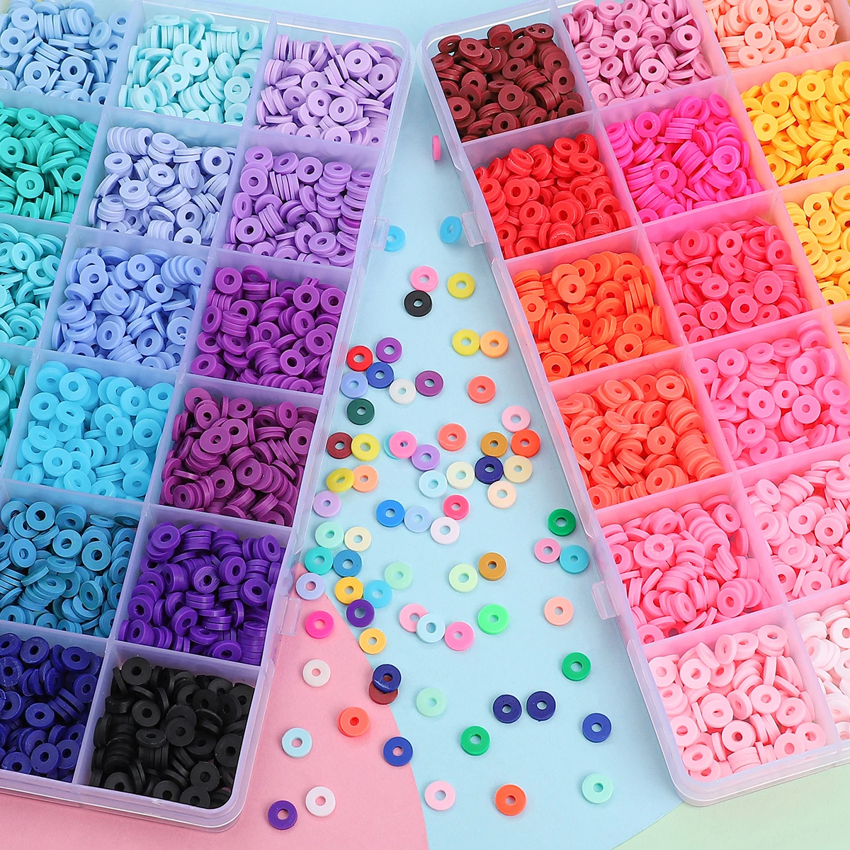 24Grid Box Polymer Clay Beads Set for Making Bracelets Necklace About 3700Pcs Soft Clay Slice Piece DIY Jewelry Making Materials