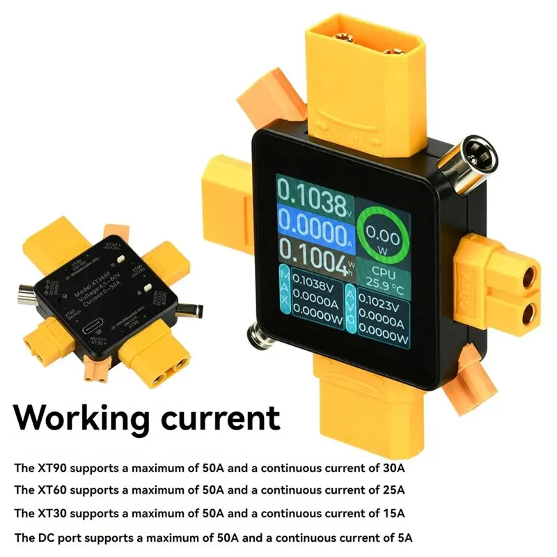 HRBAJ-XT30 XT90 XT369P DC4.5-80V 50A Digital Voltmeter Ammeter Wattmeter Plug Current Voltage Capacity For Model Airplane