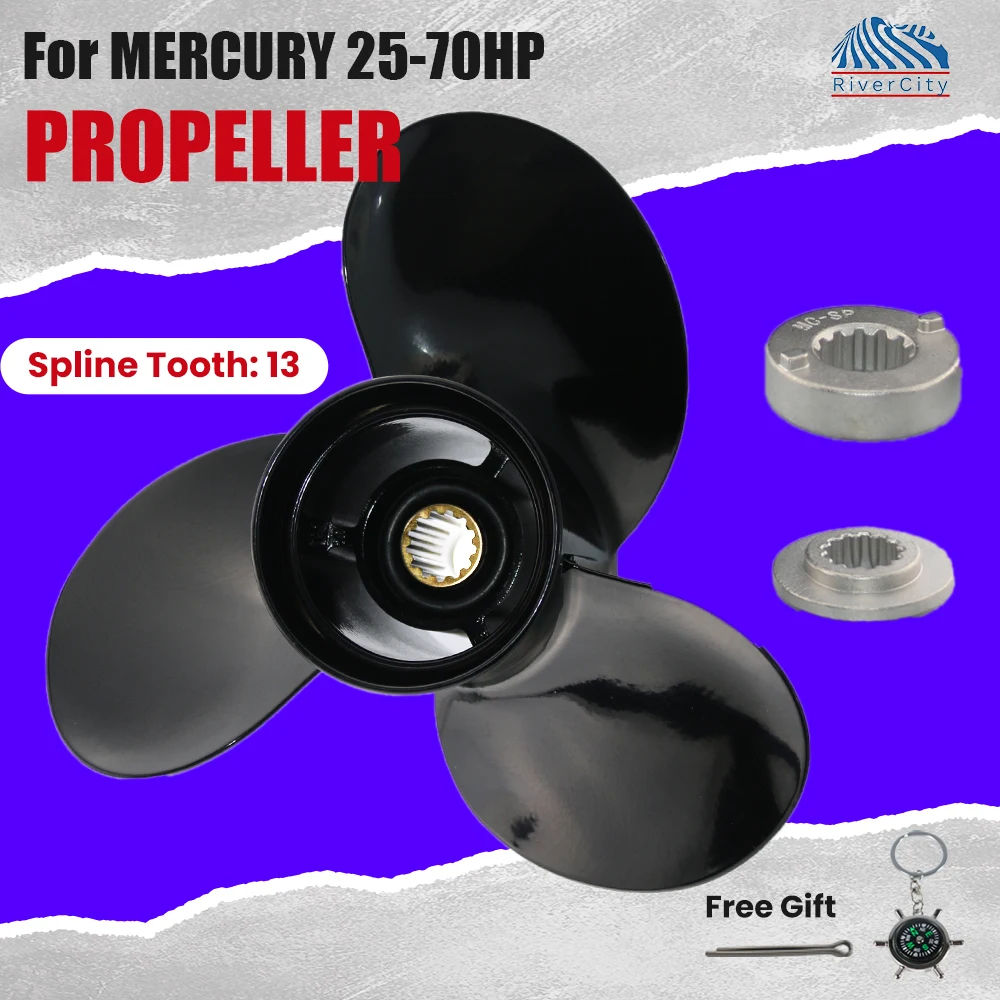 10 3/4x12 10 3/8x13 10 1/4x14  12 1/4x9 11 1/4x10 11x12 11x15 Outboard Propeller for Mercury 25-75HP Aluminum 3 Blade 13 Spline