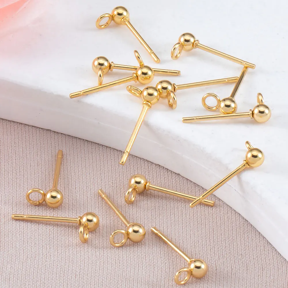 

20pcs Stainless Steel Round Ball Ear Post Studs Ear Backs Open Rings Gold Color Earrings for DIY Jewelry Making Findings