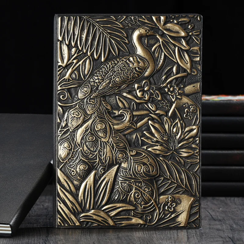 Embossed Peacock NoteBook Animal PU Cover A5 Retro Note Books Journal Gift 200 Pages