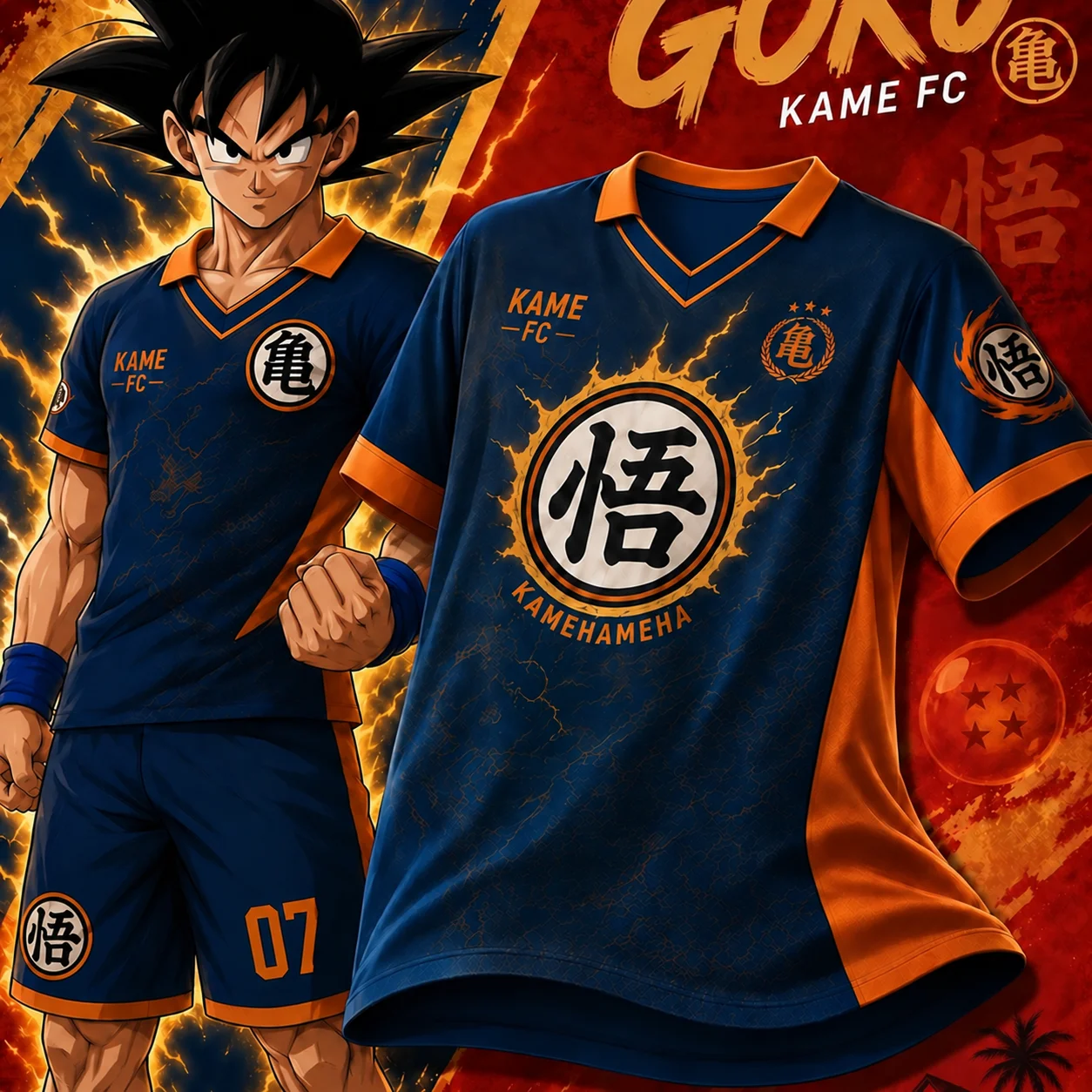 Dragon Ball Z Goku Saiyan FC Fußballtrikot für Herren, orange-blau, Anime, kurzärmeliges Fußballshirt, Cosplay-Sportoberteil. – Detail 3