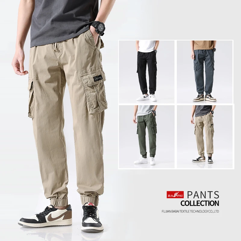 

BAPAI Men's Spring Fashion Thin Cargo Pans Outdoor Wear-resistant Multi-pocket Khaki Trousers Street Culture Hip-hop Army Pants