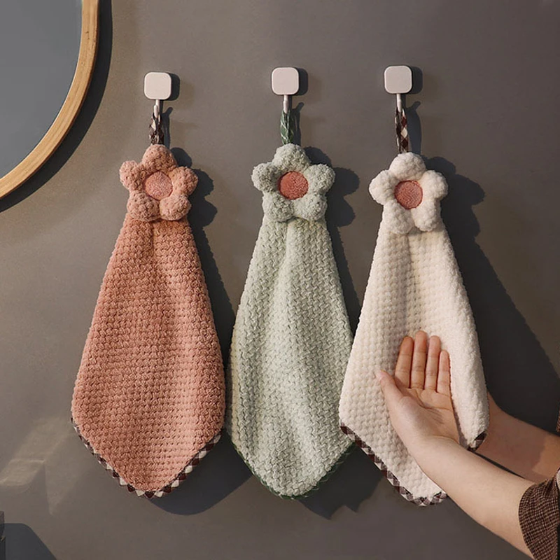 3 Seconds Quick Dry Hand Towel for Kitchen Coral Fleece Thickened Absorbent Dish Cleaning Cloth Sun Flowers Type Lattice Texture