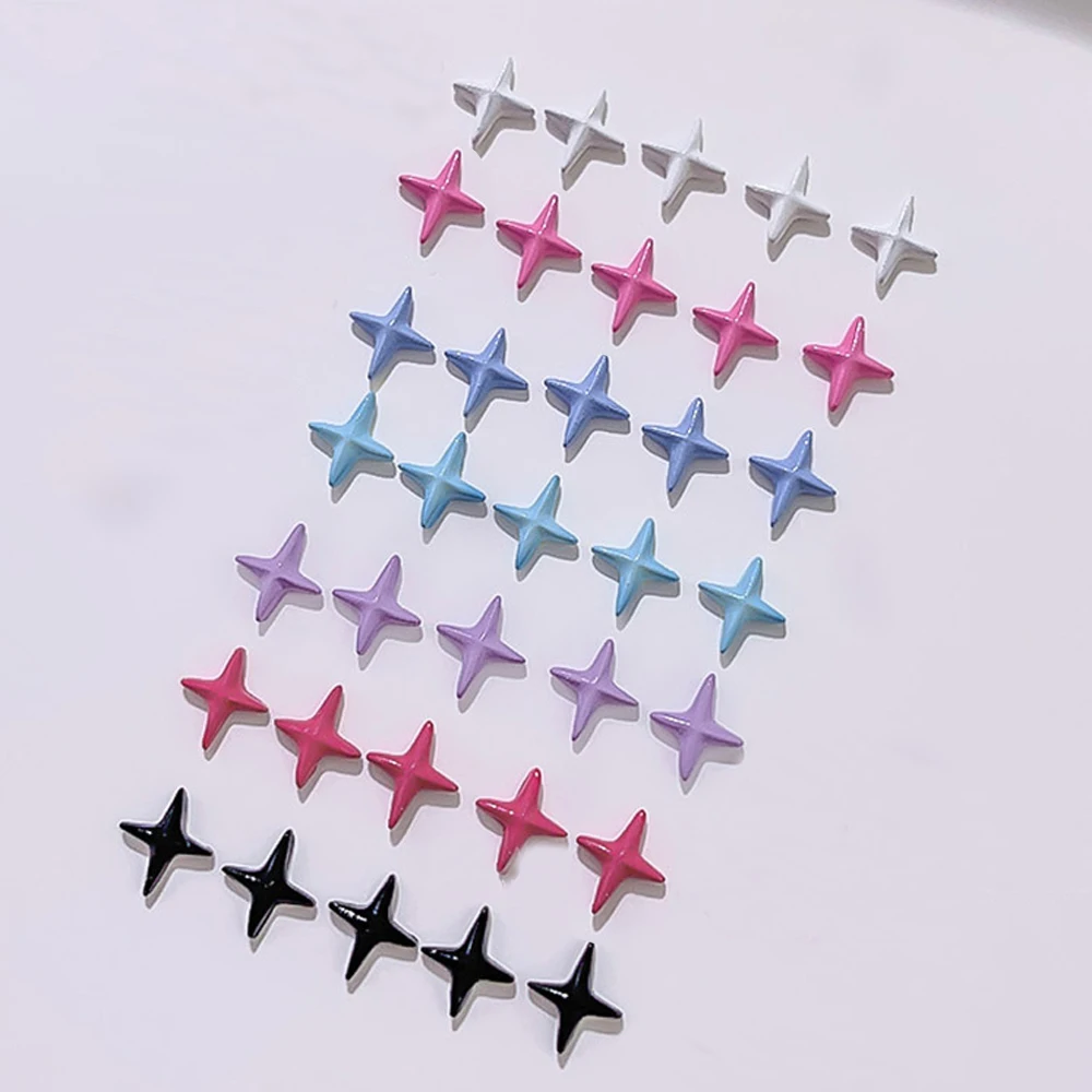 10pcs Alloy Star Cross Nail Charms 3D Color Star Rhinestones Nail Art Decorations Supplies DIY Shiny Macaroon Nail Accessories