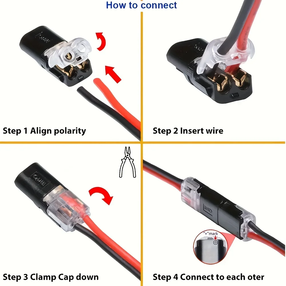 Hot sell 10Pcs D2 Dual-line Interlocking Detachable LED soldering free, wire stripping free quick connect terminal connector
