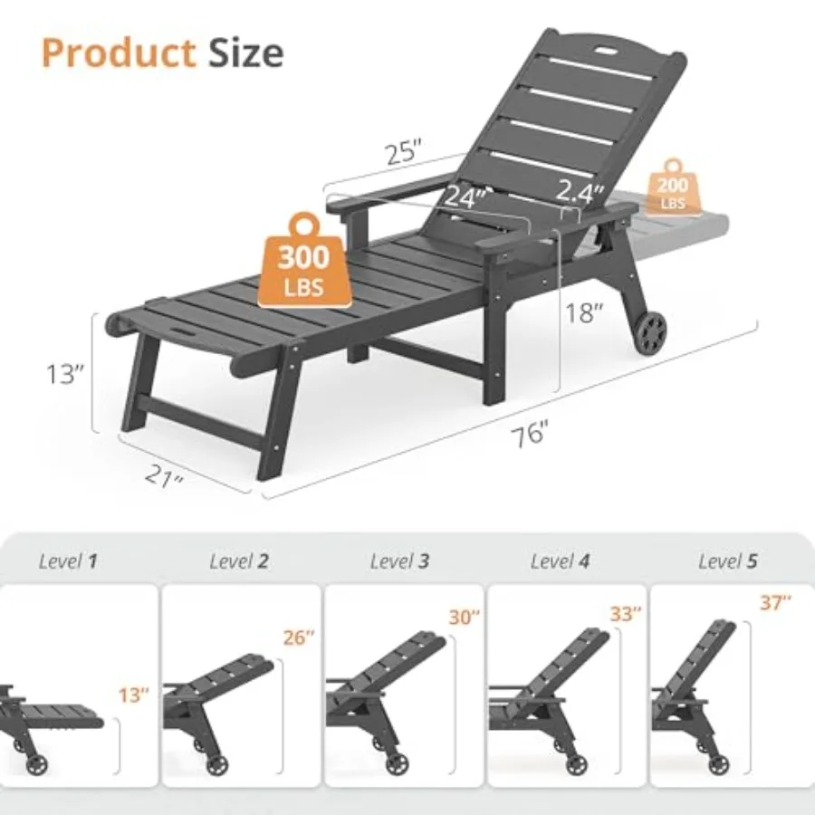 Outdoor Chaise Lounge for patio use, aluminum frame with beige fabric, 5-position reclining adjustment, 2-pack