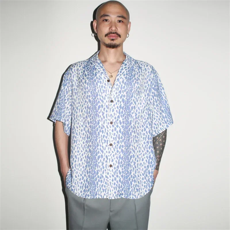 24ss Casual Hawaiian Shirts High Quality Leopard Print Spots Oversized Short Sleeve Shirts