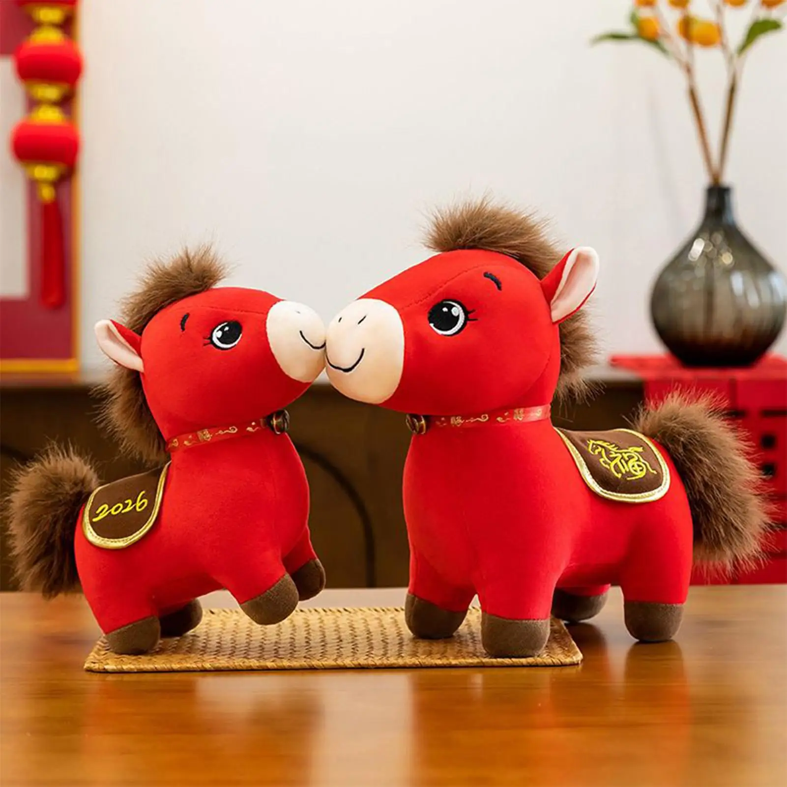 2026 Horse Stuffed Animal Soft Red Doll Cute Horse Stuffed Animal For Family Friends Birthday Chinese Christmas Celebration Home