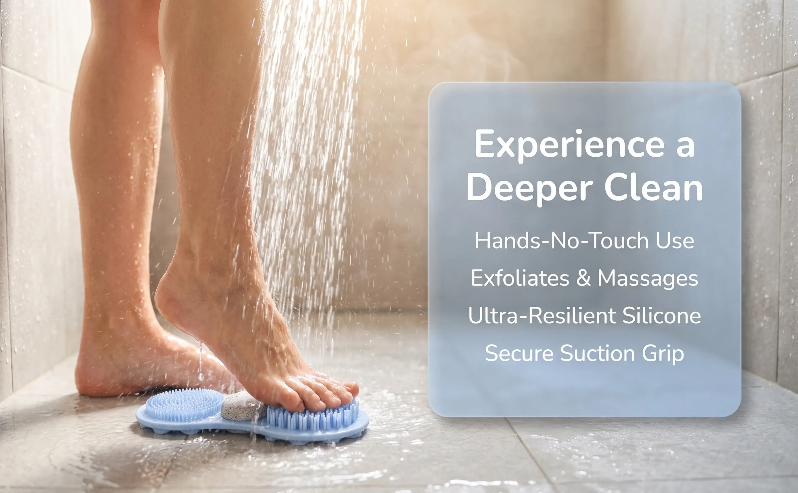 Shower Foot Scrubber Mat Silicone Massaging Bath Mat with Strong Suction Cups for Feet and Back Exfoliation Gentle Efficient