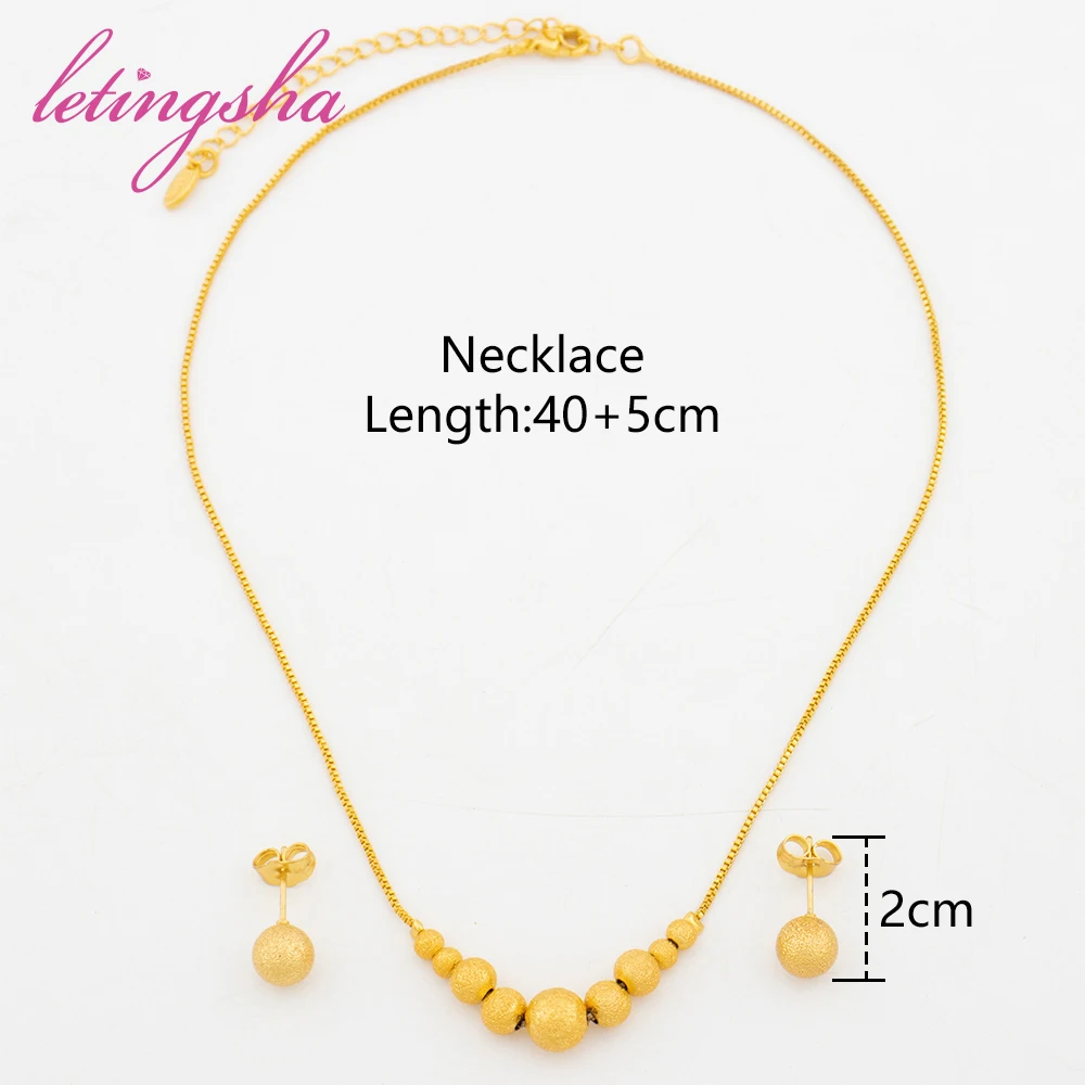 Dubai Gold Color Small Beads Necklace Earrings Set Women Copper 18K Gold Plated Jewelry Trend Fashion Wedding Jewelry Party Gift