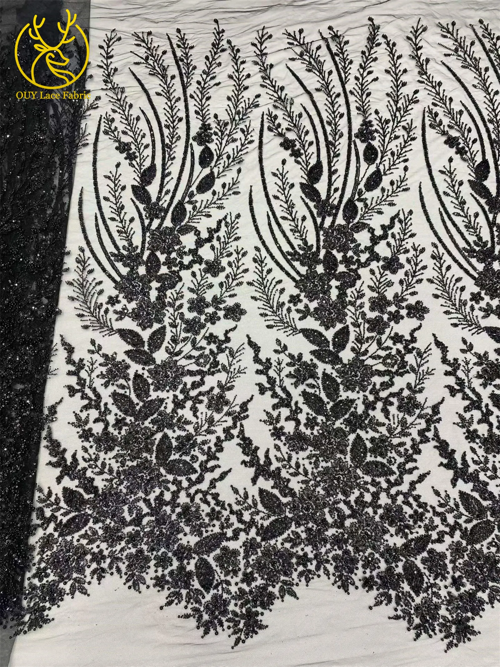 Afrikanischer handgefertigter bestickter Pailletten-Spitzenstoff, blauer französischer Tüll-Mesh-Spitzenstoff, nigerianischer Bankettkleiderstoff – Detail 22