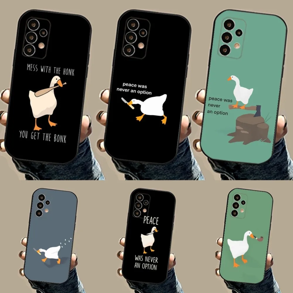 Cartoon D-DucK Goose Game Phone Case For Samsung S24,23,23,22,30,21,10,9,Note20 Ultra,Lite,Ultra,5G,Plus,FE,Black Soft Case