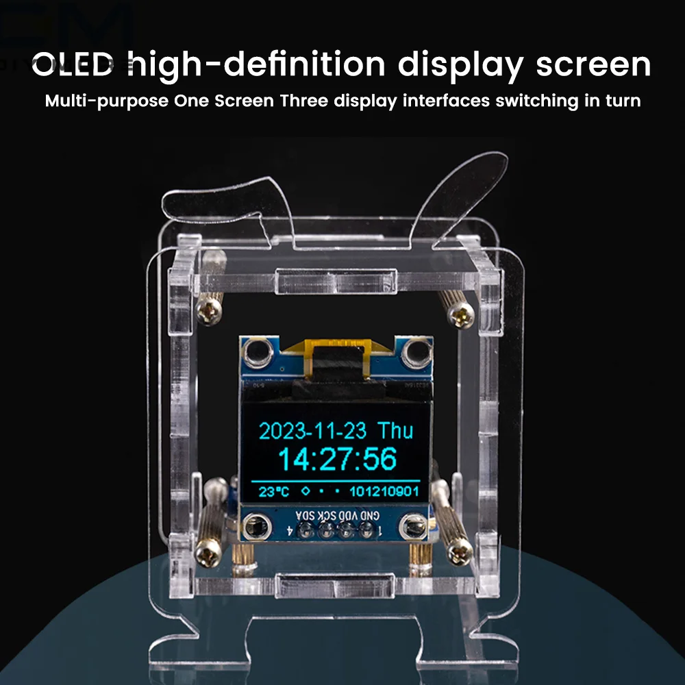 ESP8266 Mini Electronic Clock Diy Kit 0.96 Inch Oled Display Support 2.4G Wifi Networking With Case Fun Soldering Loose Parts