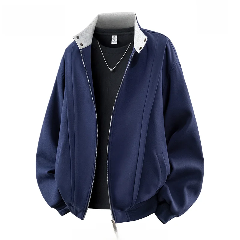 

Мужской кардиган-свитшот American High Street Sle с воротником-стойкой на молнии, весенний, повседневный, с длинным рукавом, теплый, стандартный крой, полиэстер