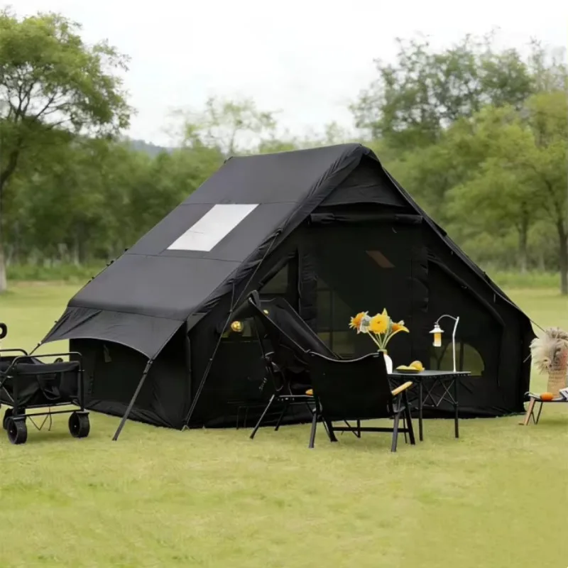 6.3 Black Outdoor Waterproof Inflatable House Tent With Mosquito Screen 4 Season Removable Large Door Air Tent