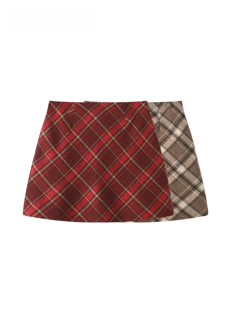 

High Waist A-Line Skirt for plus Size Women Spring Casual Age-Defng Plaid Sle f-length Skirt Women's Faion