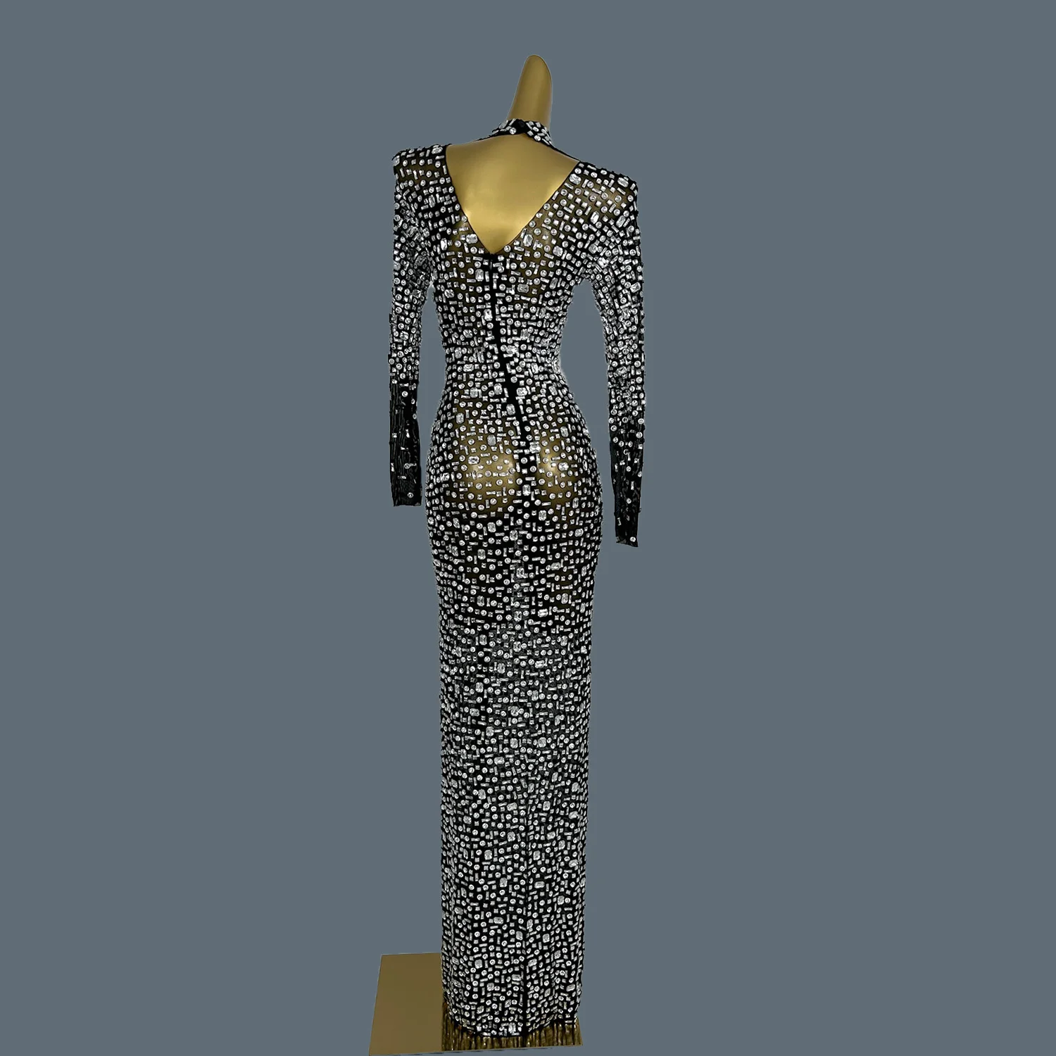 Stunning Evening Gown Long Dress Birthday Celebrate Luxurious Costume Sparkly Big Rhinestone Dancer Flashing Party Dress Gesebei