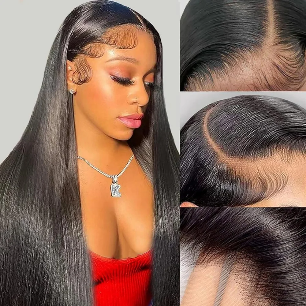 

13x4 Transparent Lace Wig Human Hair Brazilian 200％ Density Bone Straight Human Hair Wig Glueless Natural Black 13x6 HD Lace Wig