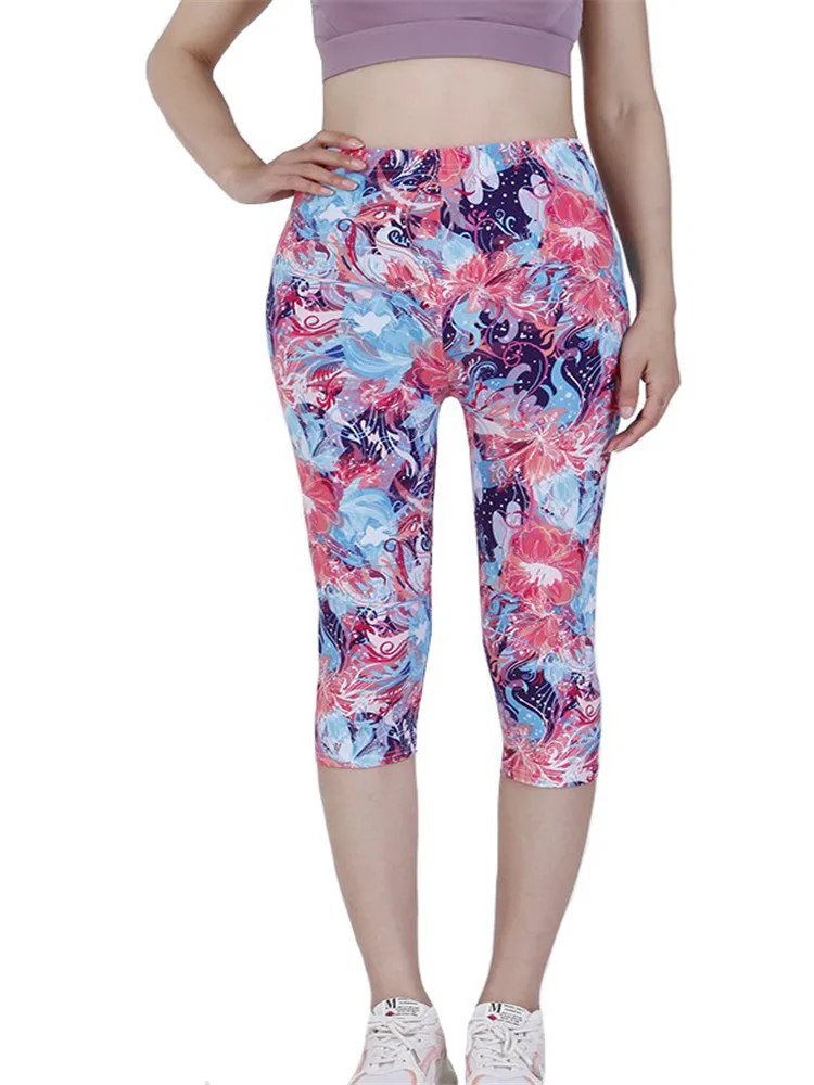 Jcuiyao Vrouwen Hoge Taille Leggings Zomer Gym Dragen Broek Fitness Elastische Printing Rode Bloemen Mode Push Up Ademende Kleding