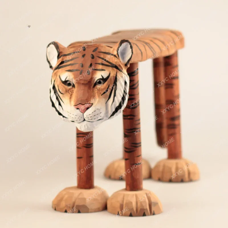 2 Solid Wood Hand Carved Medium Baby Animal Bench Children Low Stool Creative Home Stool Nordic Household Stool