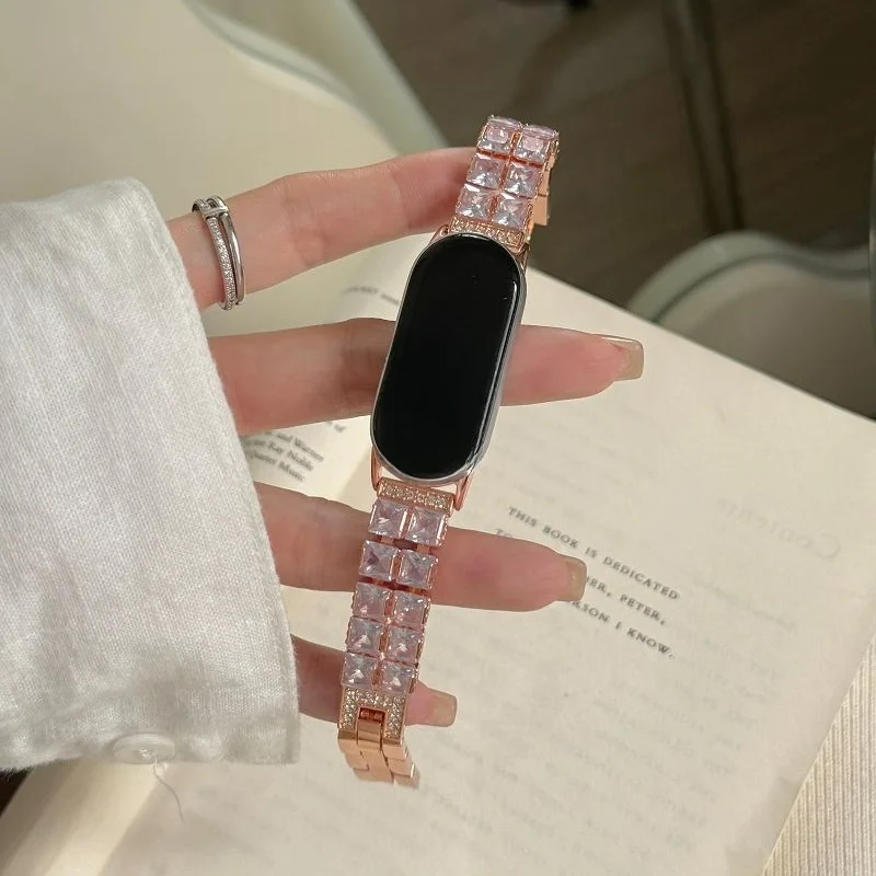 

Bling Diamond Watch Band for Mi Band 8 9 10 Watch Correa Shinny Rhinestones Metal Strap for Mi Band 8/9 Pro Redmi 4/5 Wristband