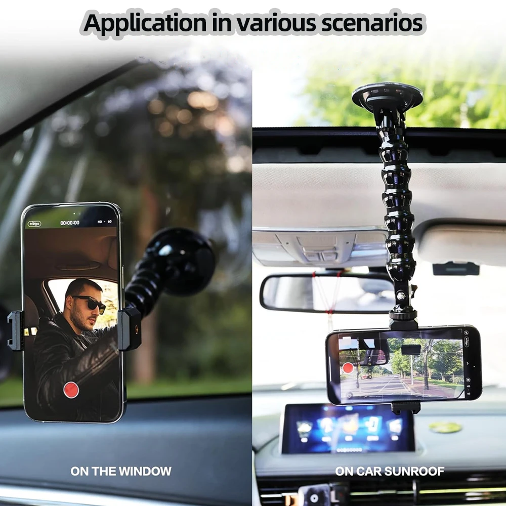 Flexible Gooseneck Suction Cup Action Camera Car Mount Holder For GoPro Hero 13 12 11 10 9 8 DJI Action 5 4 3 Insta360 X5 X4 X3