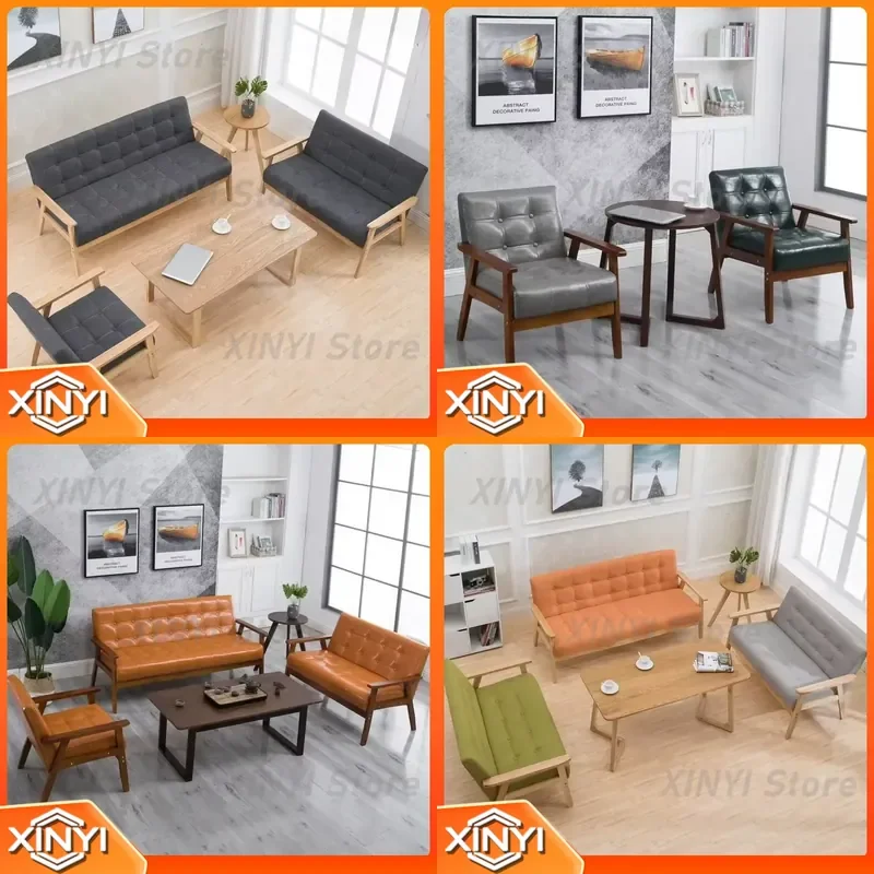 for Cafe Business Reception Sofa for Meeting Visitors Rest Area Office Small Sofa Simple Wooden Office Sofa Modern Minimalist
