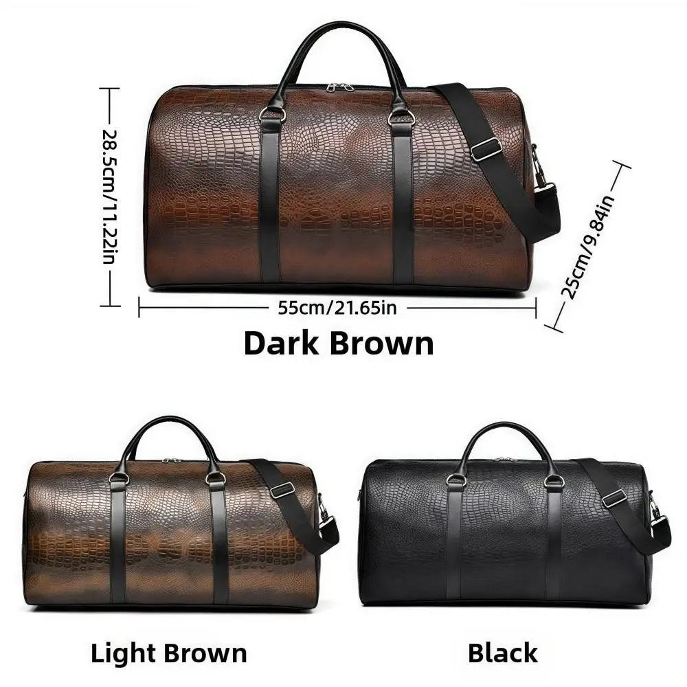 Crocodile-Textured Travel Duffel Bag Large Capacity PU Leather Vacation Luggage Durable Retro Business Trip Handbag Men Women
