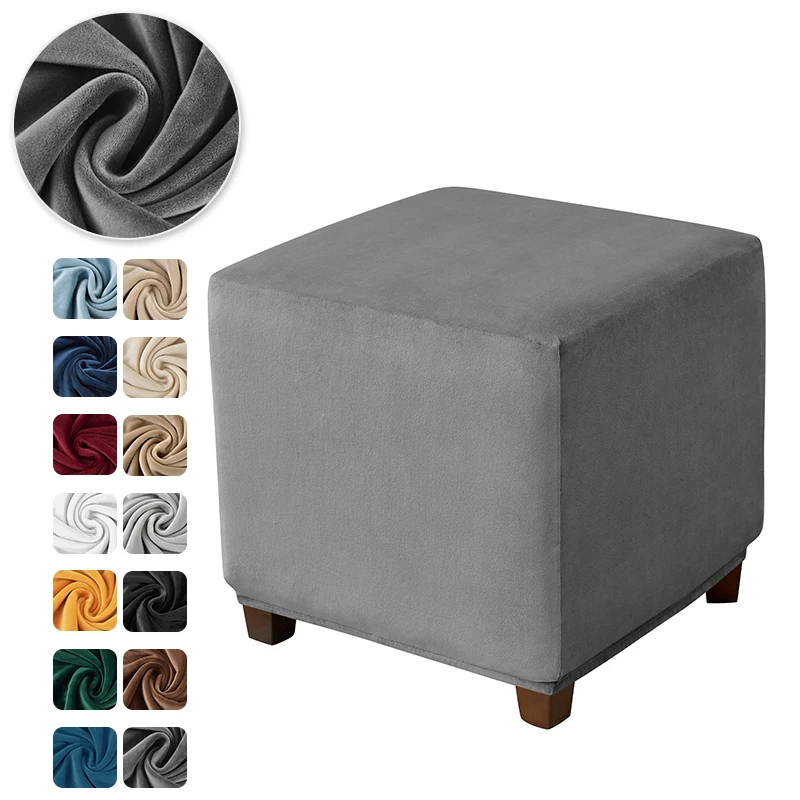 1PC Velvet Square Footstool Ottoman Cover S/M/L Soft Elastic Footrest Slipcovers for Living Room House Pouf Furniture Protector