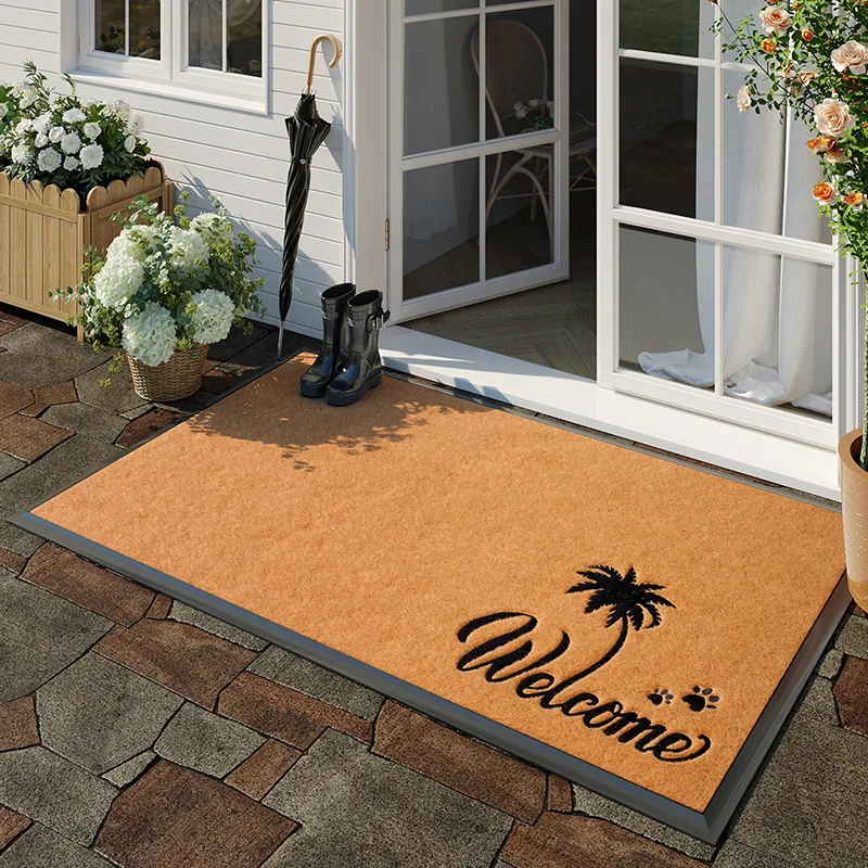 

Коврик премиум-класса из искусственной кожи, прочный входной коврик с вышивкой для улицы, пыленепроницаемый, износостойкий, резиновая нескользящая подложка