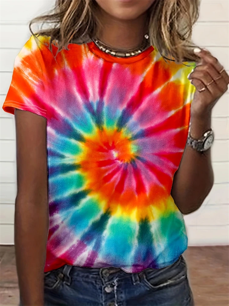 

Colorful Swirl Pattern T Shirt Women Round Neck Short Sleeve T Shirt Large Size T Shirt Tops Women Comfortable And Breathable