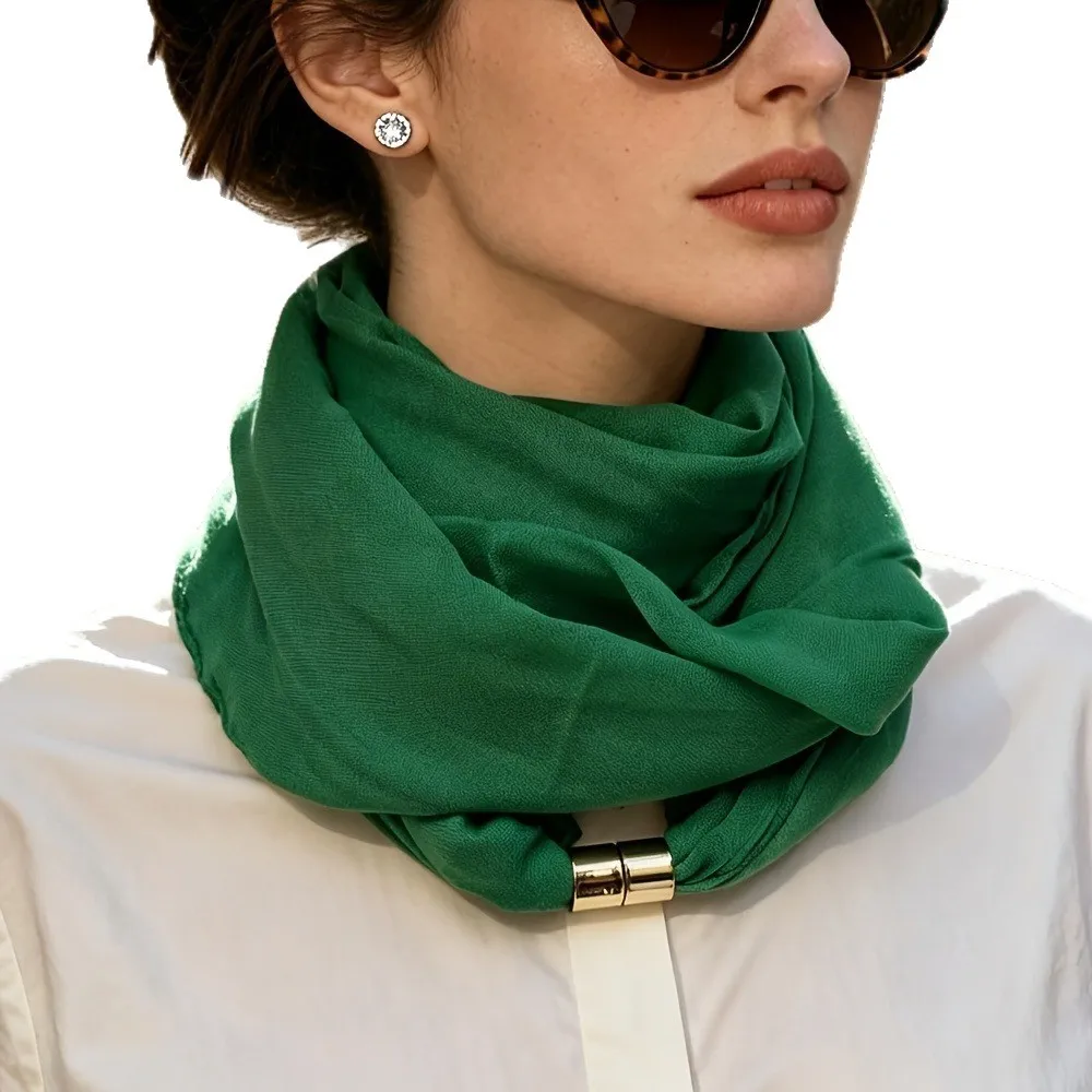 Korean-style Spring & Autumn Fashion Versatile Women's Pleated Wraparound Scarf with Magnetic Closure - Premium Thin Square Scar