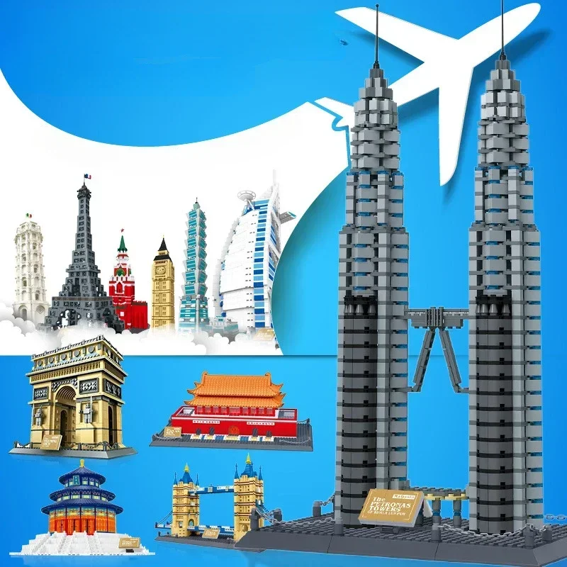 Blocs de construction d'architecture de renommée mondiale, pyramide Burj Khalifa, Kits de modèles de Louvre, tour penchée, Micro briques Big Ben, jouet pour enfants