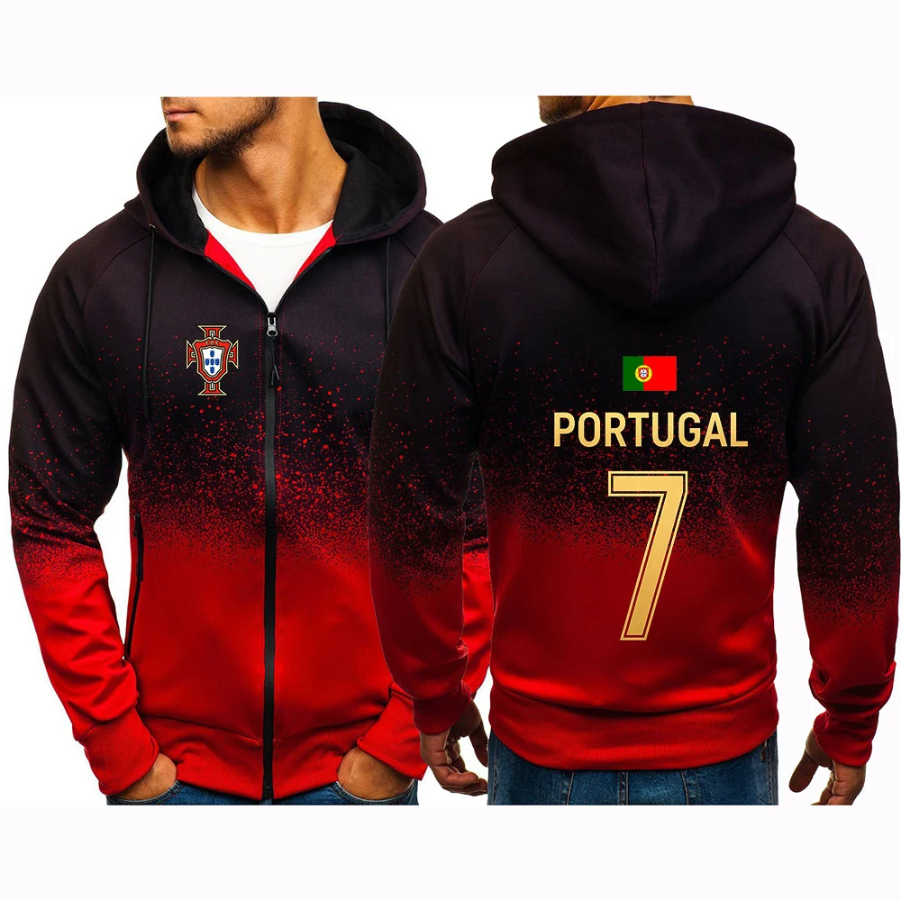 NO.7 Football player Logo Print Fashion Handsome Men's Gradient Color Coat Spring And Autumn 2026 Portugal Hoodies Jacket