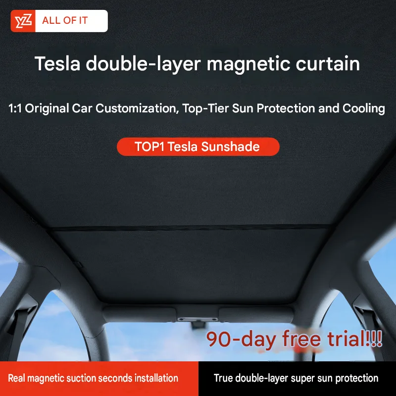 [Fast Shipping] New Model 3/Y/YL Front and Rear Windshield Sunroof Magnetic Sunshade, Double-Layer Ice Skin Sun Protection and C