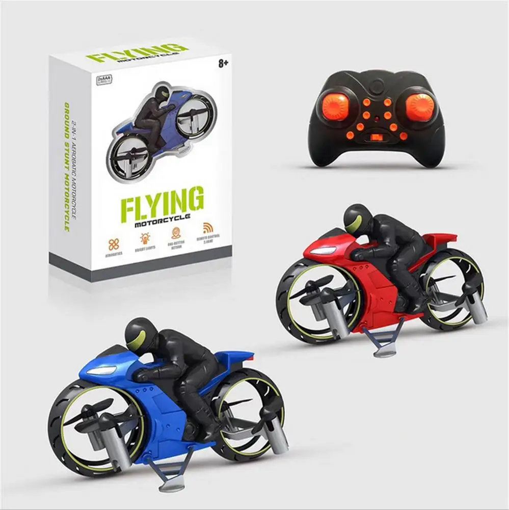 Kinder Motorfiets Toysafstandsbediening Stunt Motorfiets Drone Land En Lucht Dual Mode Rc Motorfiets Quadcopter Oplaadbaar