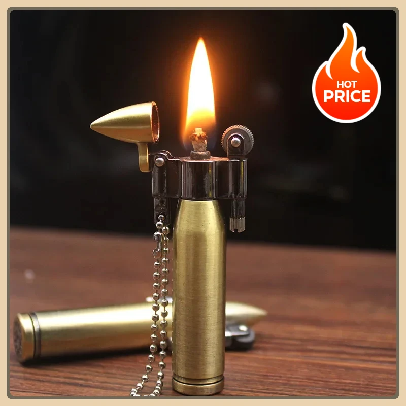 Retro Kerosene Lighter Bullet Torch Lighter Grinding Wheel Metal Keychain Lighters Cigarette Smoking Accessories Gadget Man Gift