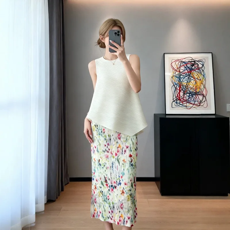 Miyake Pleated Spring Floral Mid-Length Skirt 2026 Original New Fashion Versatile Pleated Casual Top High-Waisted Skirt Pleat