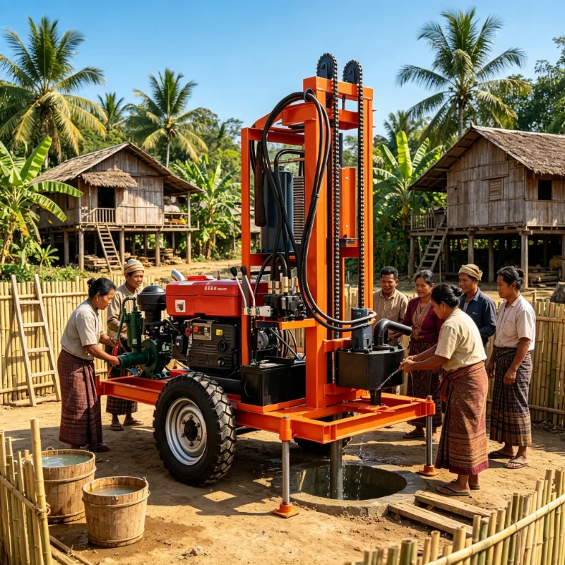 Factory Direct Sale Max 260m Portable Small Mini 30HP Diesel Borehole Drilling Rig Automatic Water Well Pump Included