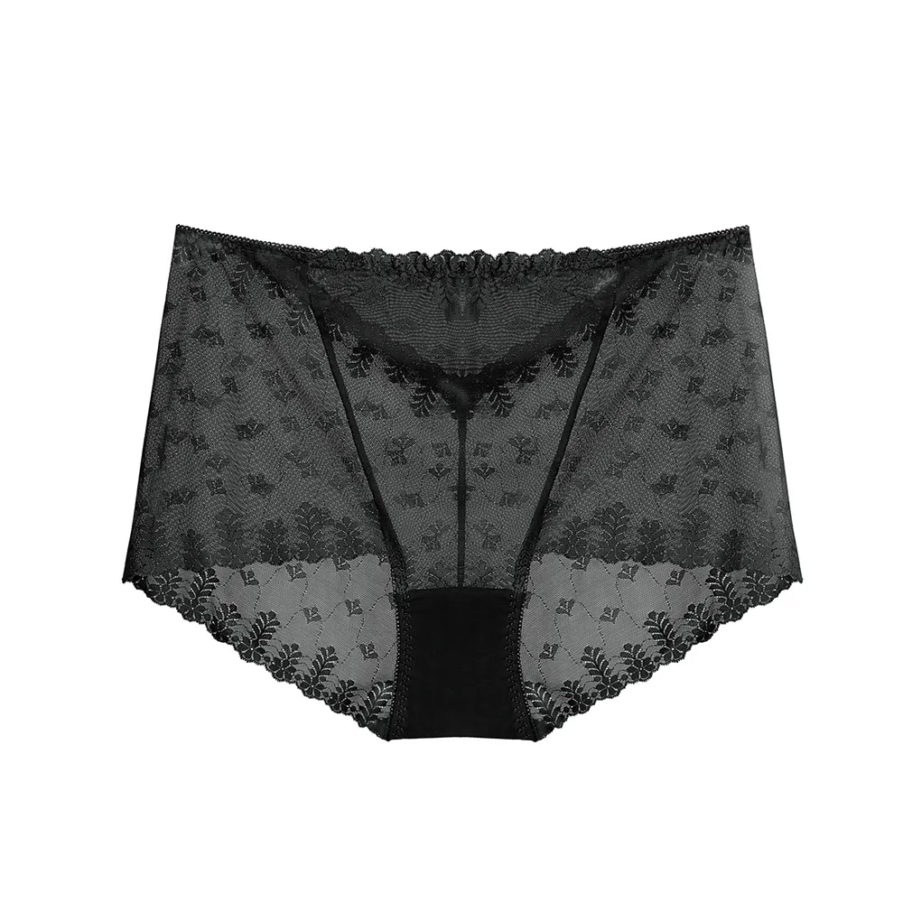 Celana Dalam Wanita Ukuran Besar 2XL Cepat Kering, Seksi Berenda, Pinggang Tinggi Tipis Elastis Jaring Transparan Bahan Sutra Es