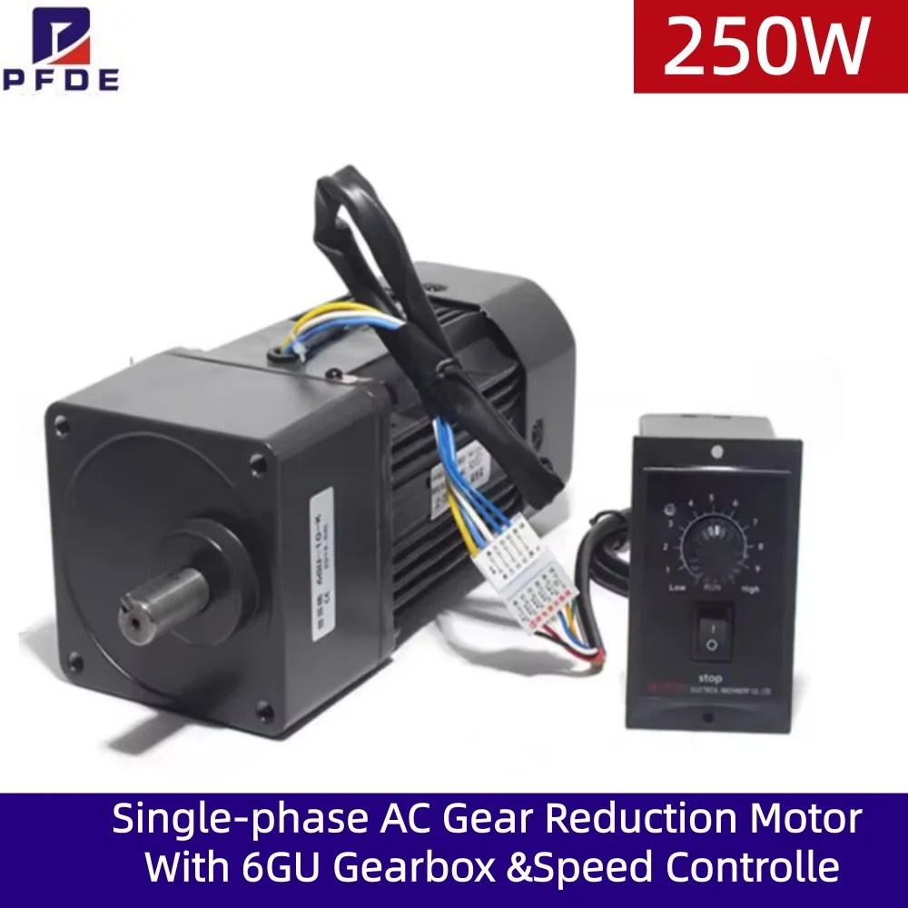 220V 250W AC Reversible Gear 6RK250GU-CF Variable Speed Motor 1:3-1:250 450-2.7RPM 6GU AC Gear Reducer Motor Geared Motor Kit.