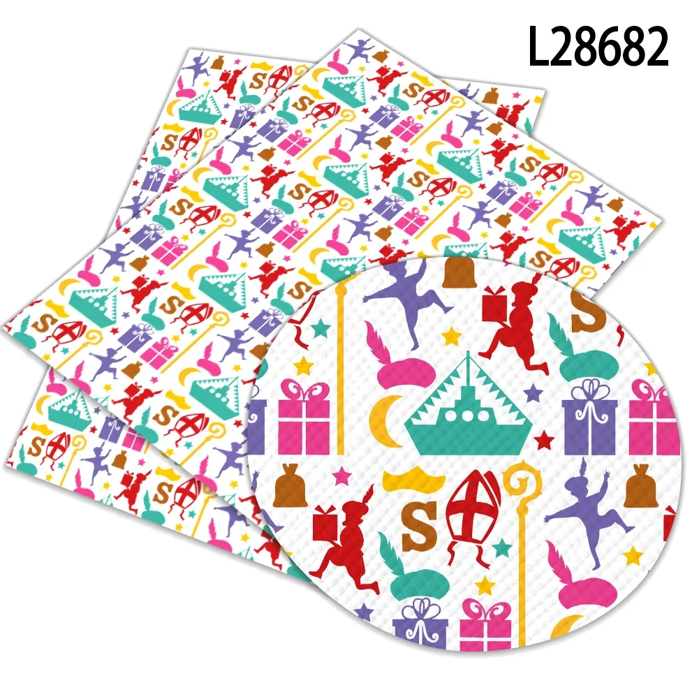 หนังเทียมลายคริสต์มาสเนเธอร์แลนด์ ขนาด 30x22 ซม. ลายซินเทอร์คลาส สำหรับทำโบว์ติดผมและกระเป๋าใบเล็ก