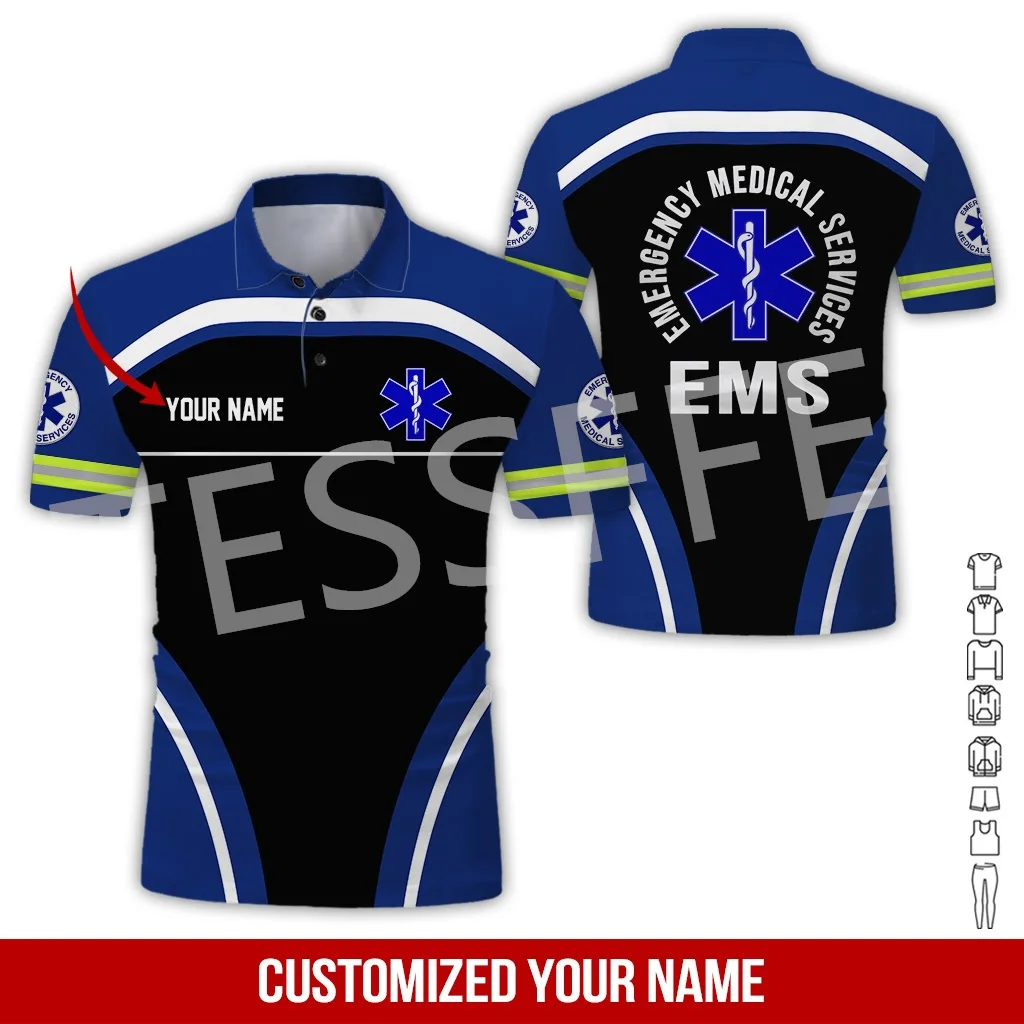 

Custom Name Cosplay EMT EMS Paramedic Tattoo Nurse Vintage 3DPrint Summer Polo Shirts Harajuku Streetwear Short Sleeves Casual W