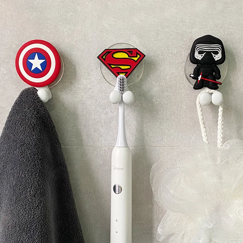 Batman Superman Superhero Toothbrush Holder Suction Cup Hook Cartoon Creative No Punch Wall Hanging Hook Birthday Gifts