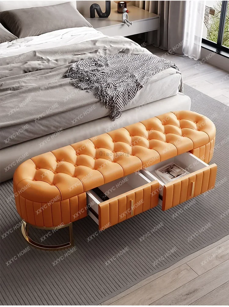 

Light luxury shoe change stool household door shoe stool eather soft bag storage bedside stool
