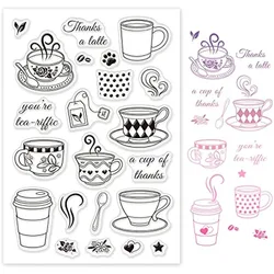 Coffee Cup Silicone Clear Stamps with Flower and Spoon Pattern for Christmas Birthday Cards Making DIY Scrapbooking Decoration