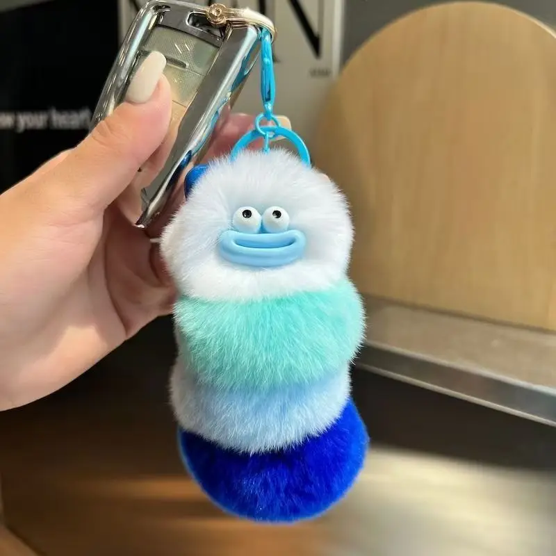 Miniso Brzydki, uroczy breloczek do kluczyków w kształcie gąsienicy z imitacji futra królika rex, pluszowa zawieszka do torby, prezent dla dziewczynek