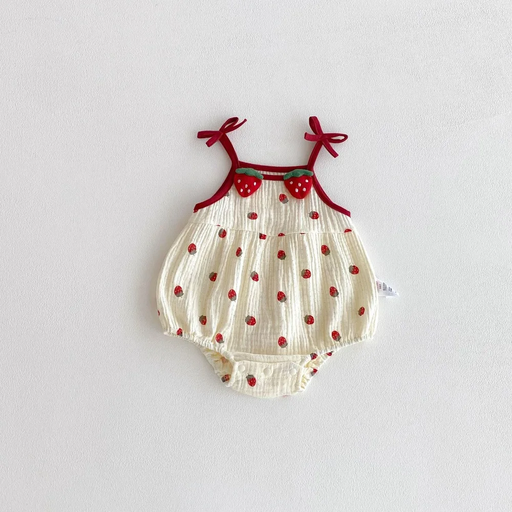 Cute Newborn Baby Girl Romper 0-2Years Infant Girls Sleeveless Strap Strawberry Pattern Cotton Bodysuit Outfits Summer Clothes