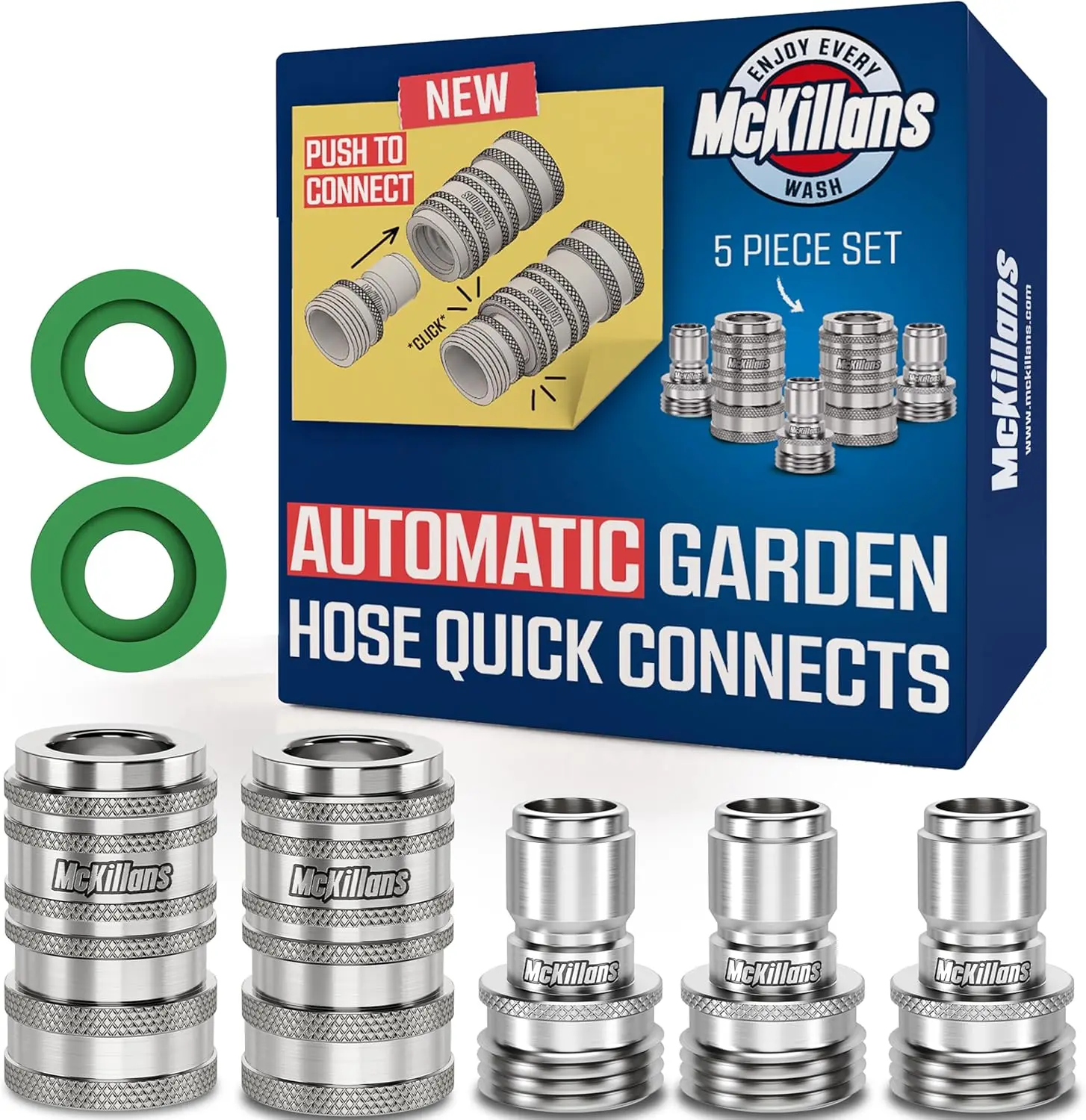 

Automatic Garden Hose Quick Connect Kit - Universal Fit Stainless Steel Fittings, 5-Piece Set for Easy Watering